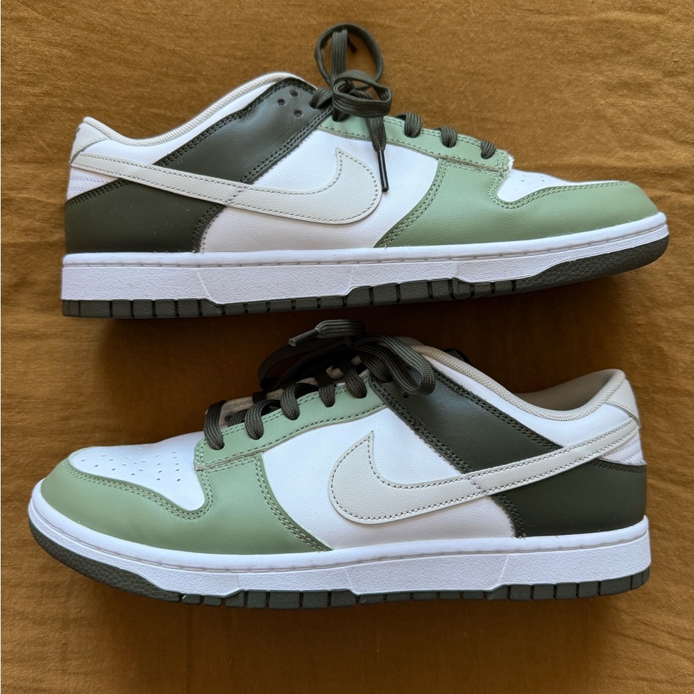 Nike Dunk Lows (White/ Light Bone-Oil Green)